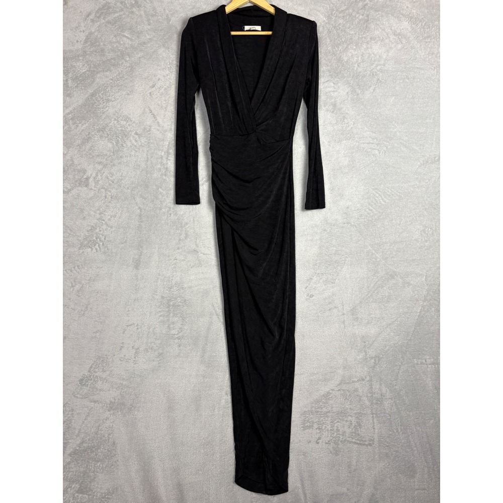Anthropologie Mable Cleo Slip Black Long Sleeve Ruched Wrap‎ Maxi Dress Small